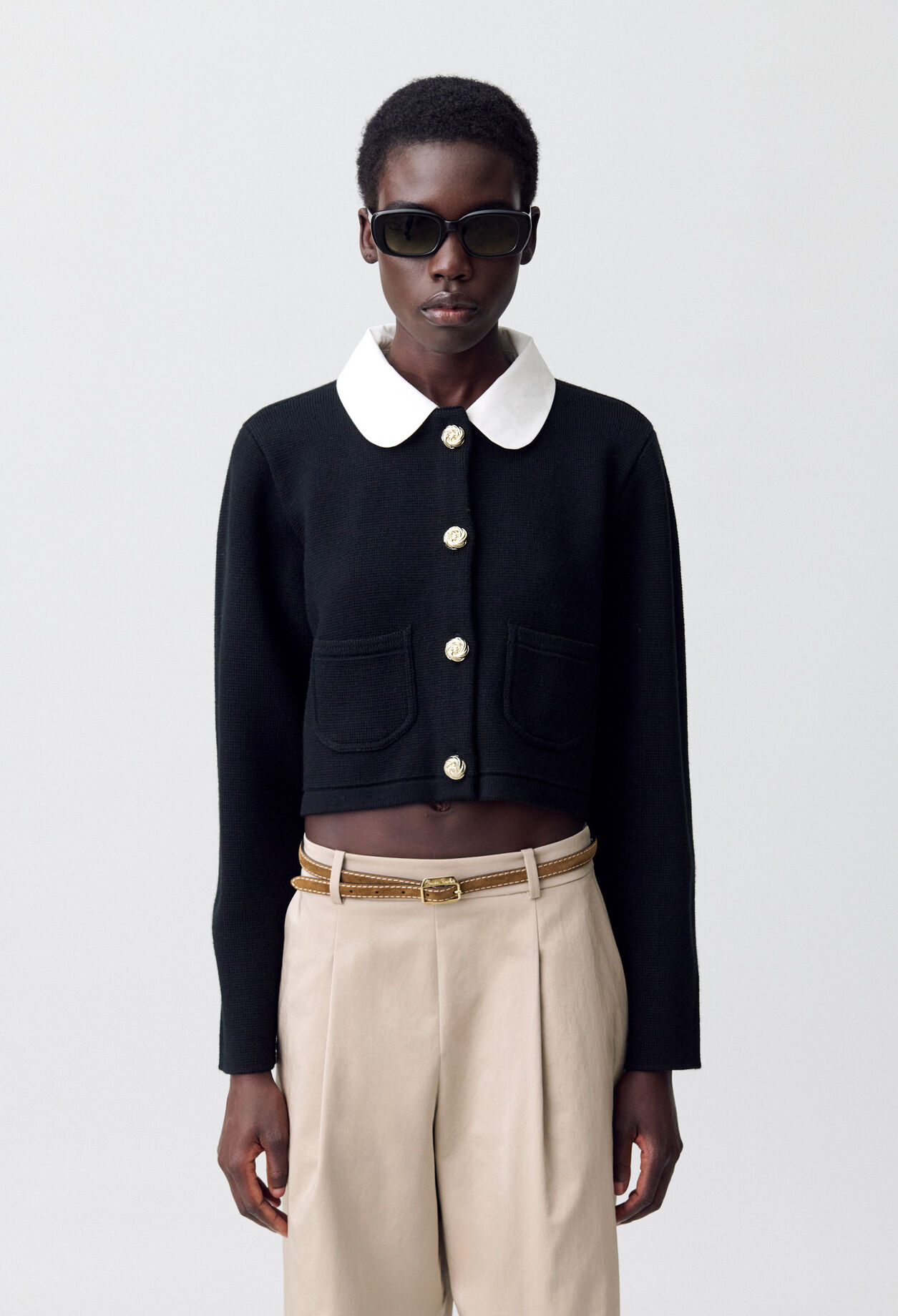 Short cardigan removable collar