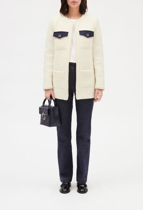 Beige tweed long-sleeved jacket