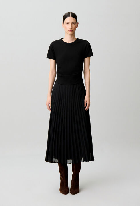 Straight pleated bi-material dress