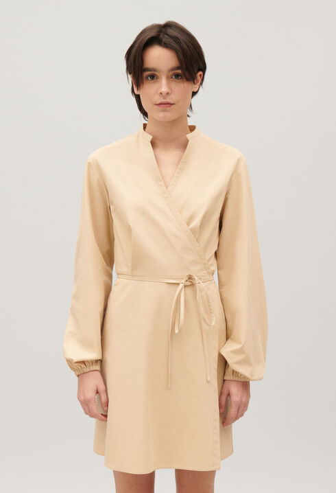 Short wrap dress with mandarin collar