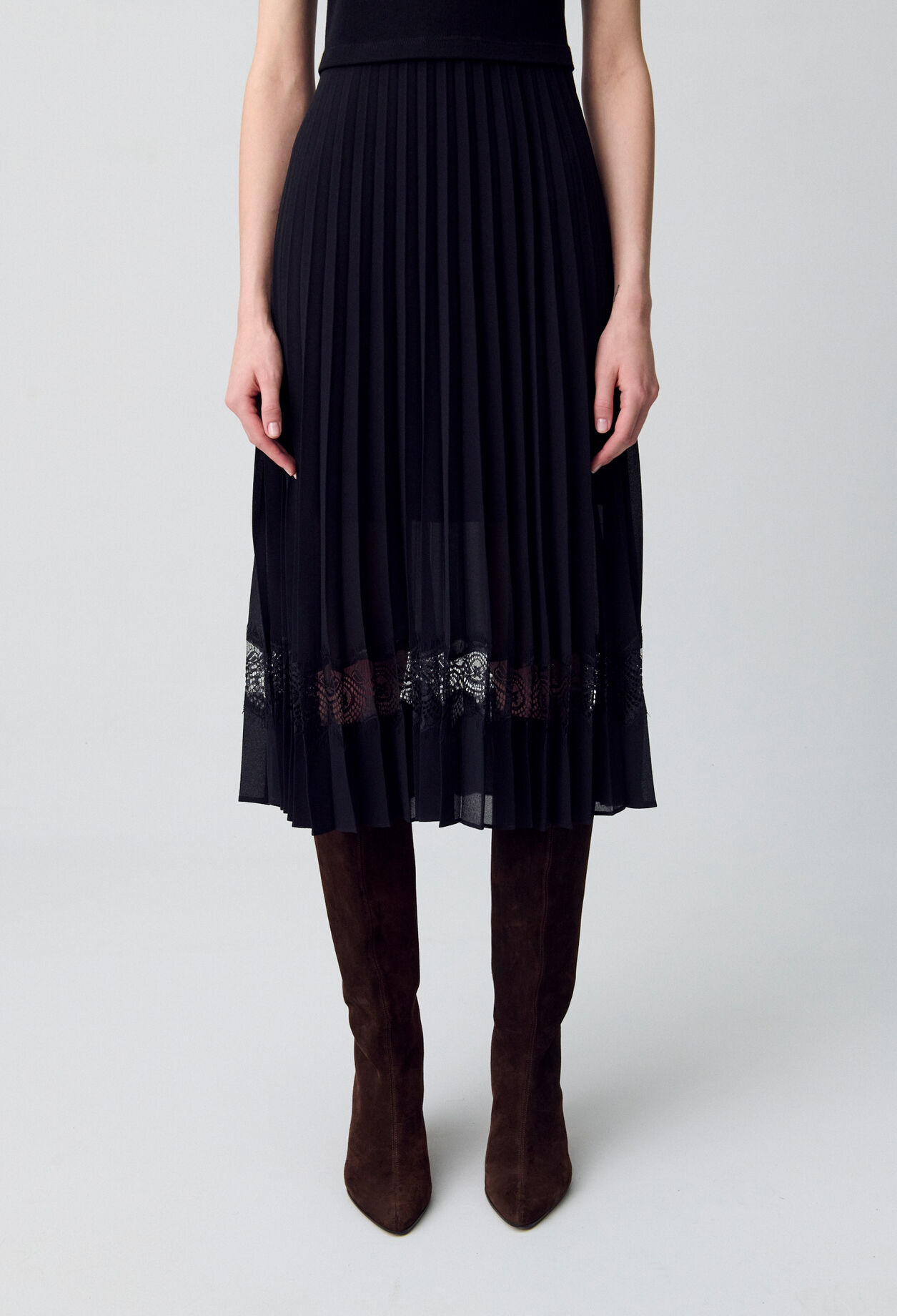 Twist black bi-material midi dress  Twist black bi-material midi dress