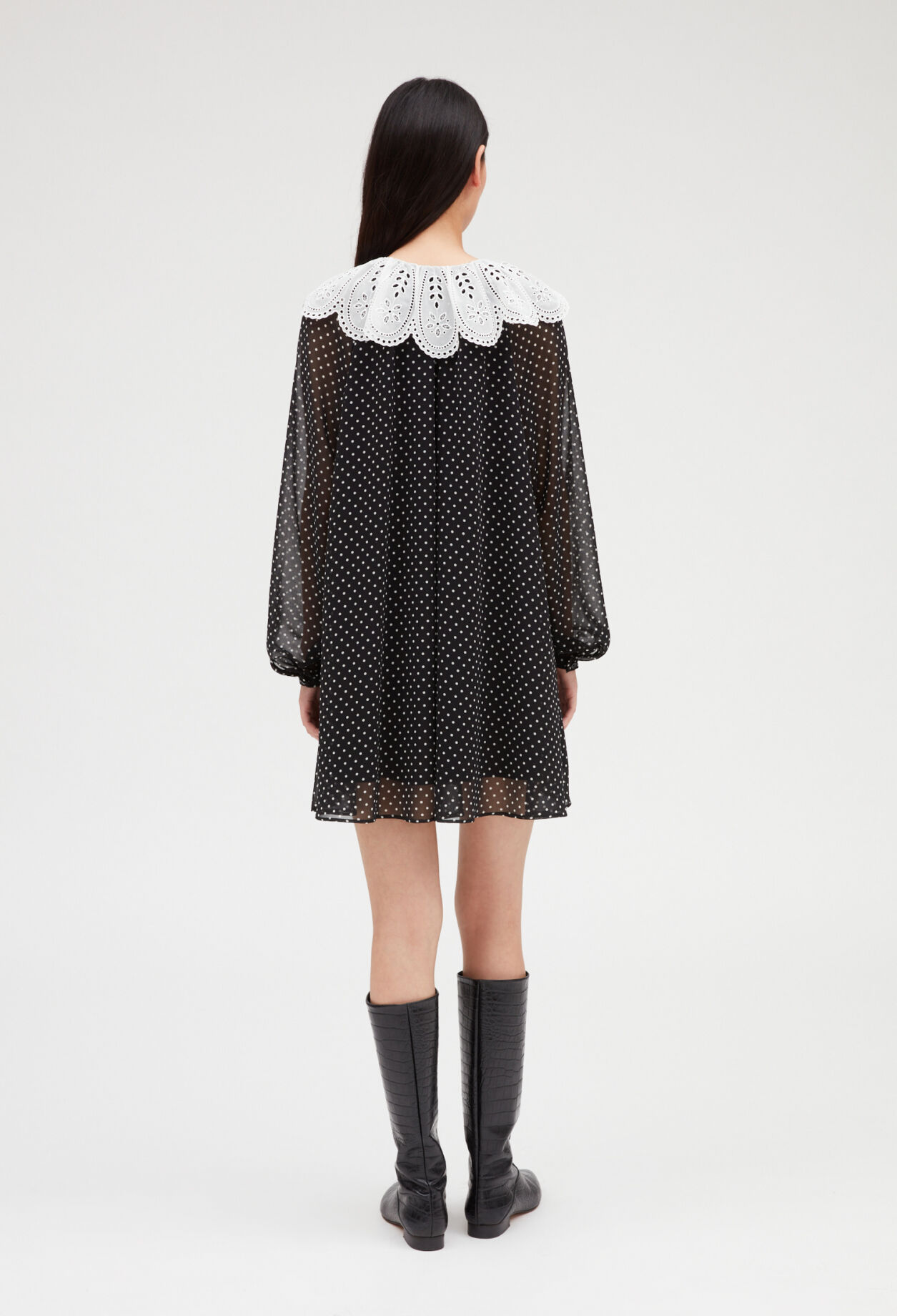 Rifi short dress large dot print collar