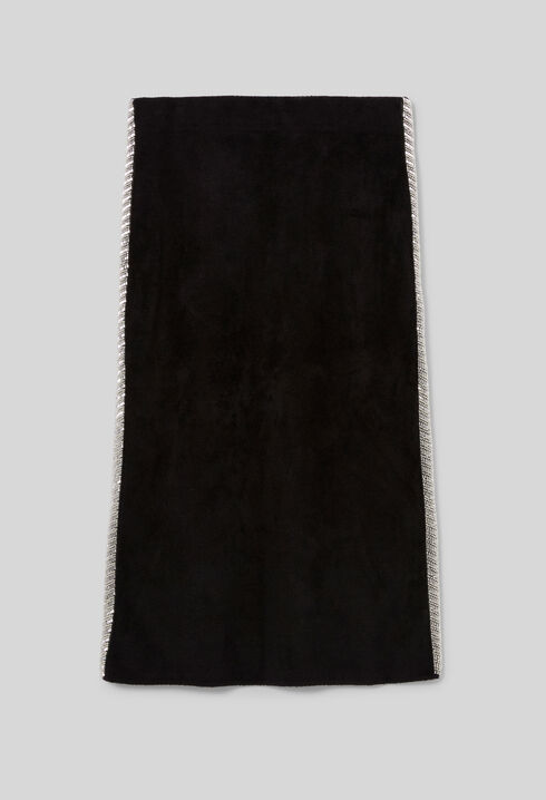 Straight velvet-effect knit skirt
