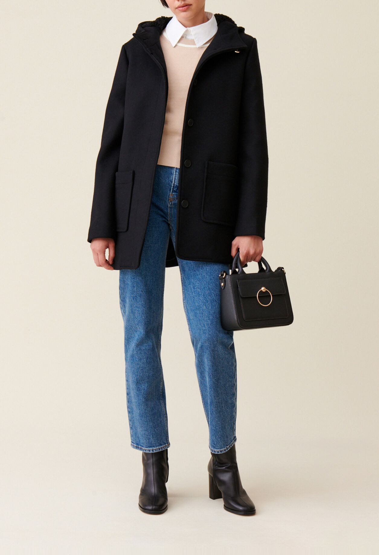 Black hooded coat