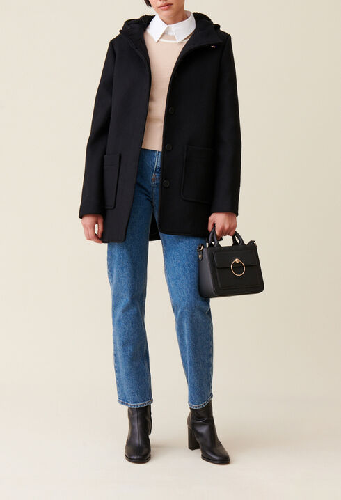 Black hooded coat