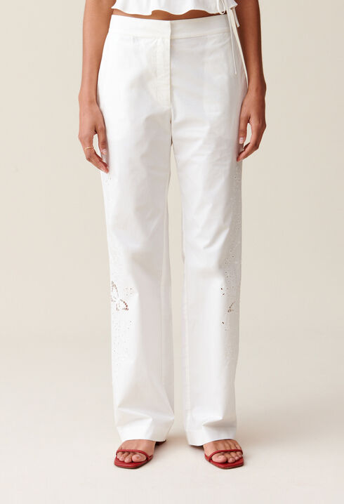 Ecru Straight-Leg Trousers Embroidery