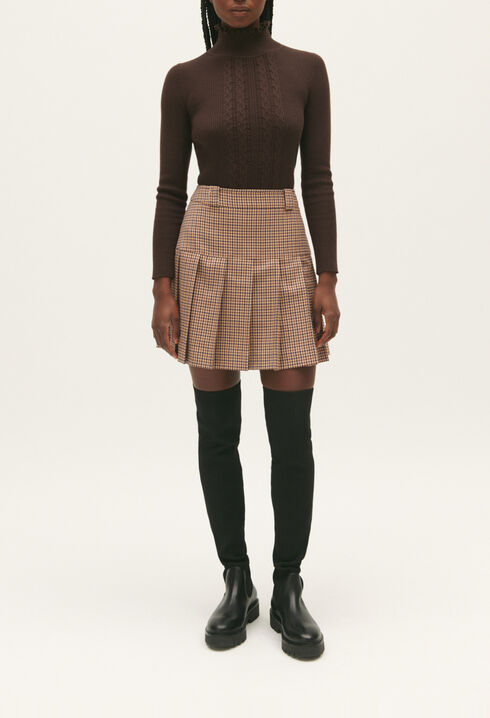 Short camel check skirt