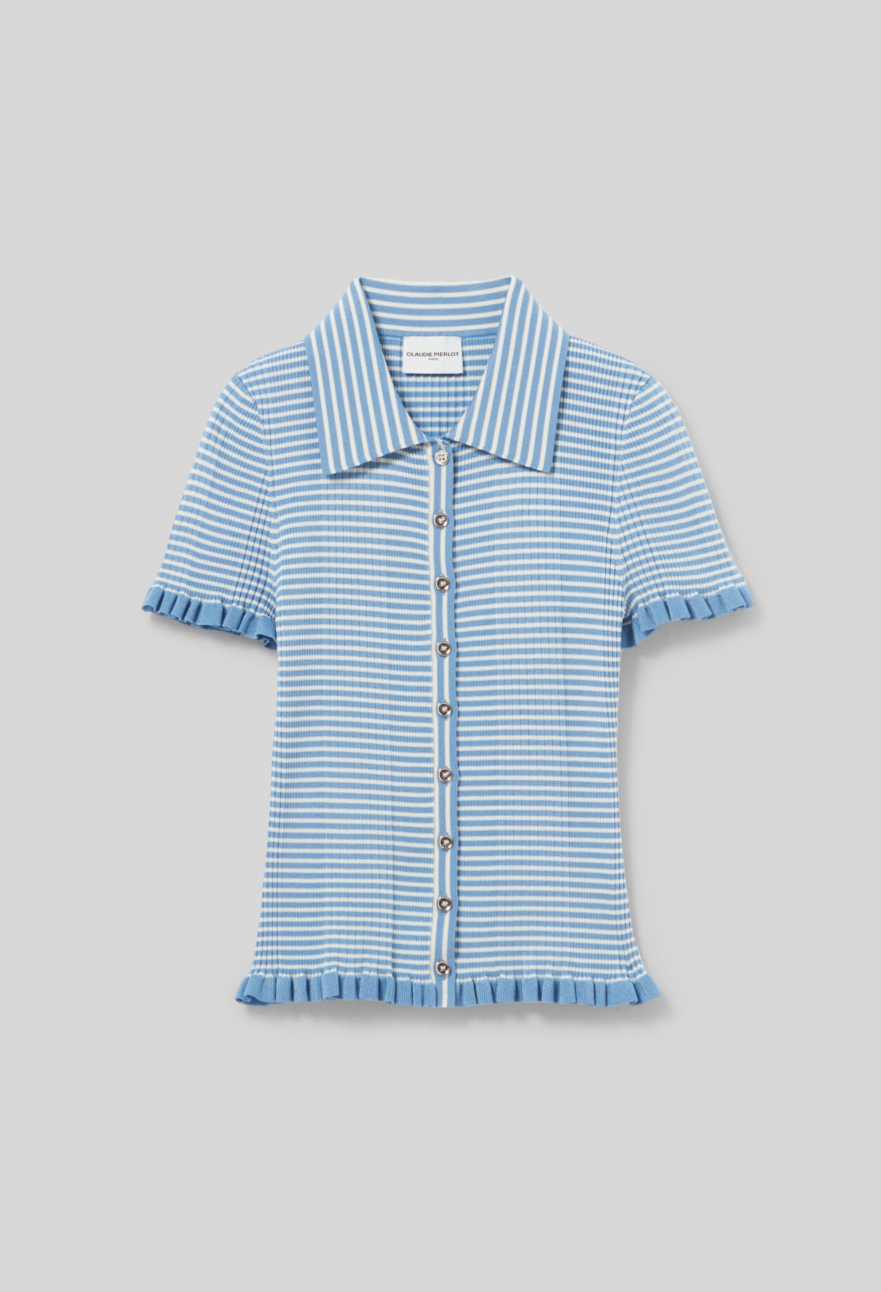 Buttoned striped polo top