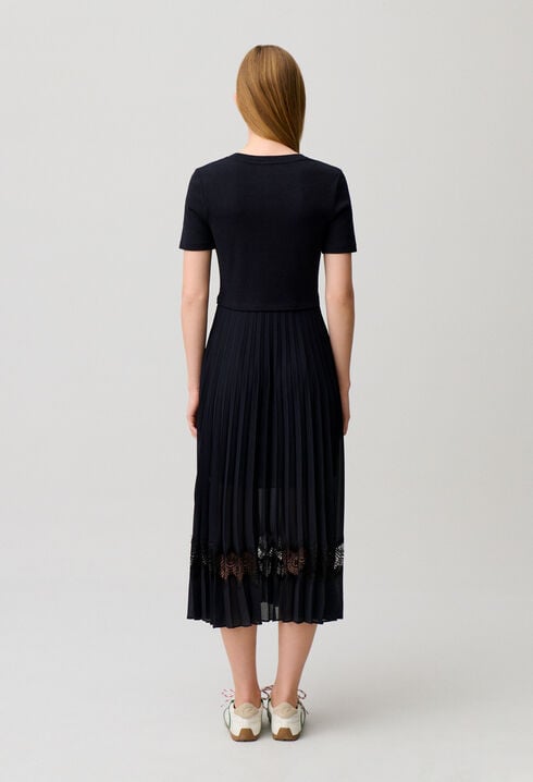 Black and navy bi-material dress