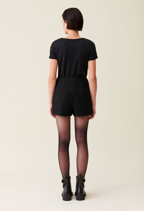 Straight black tweed shorts