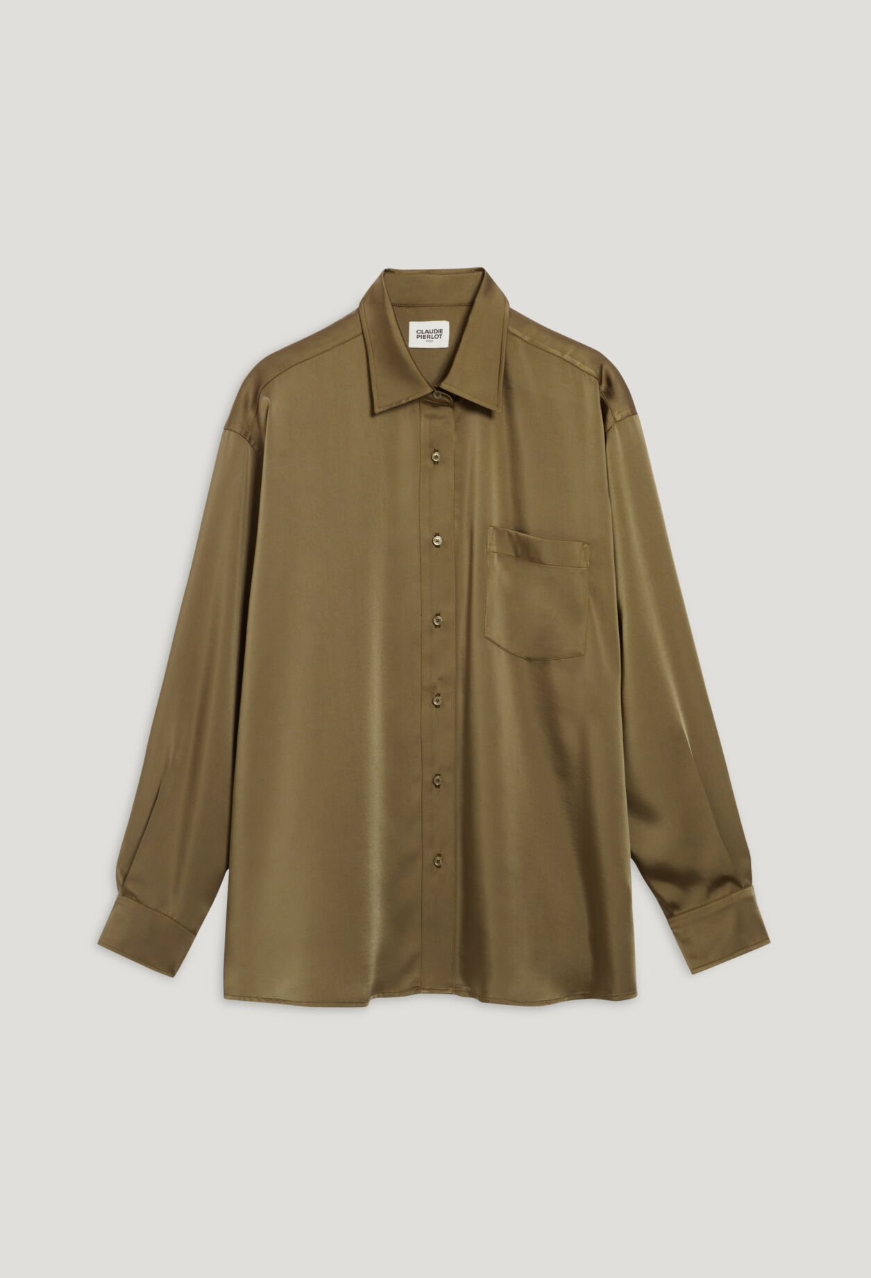 Loose-fit khaki satin-effect shirt