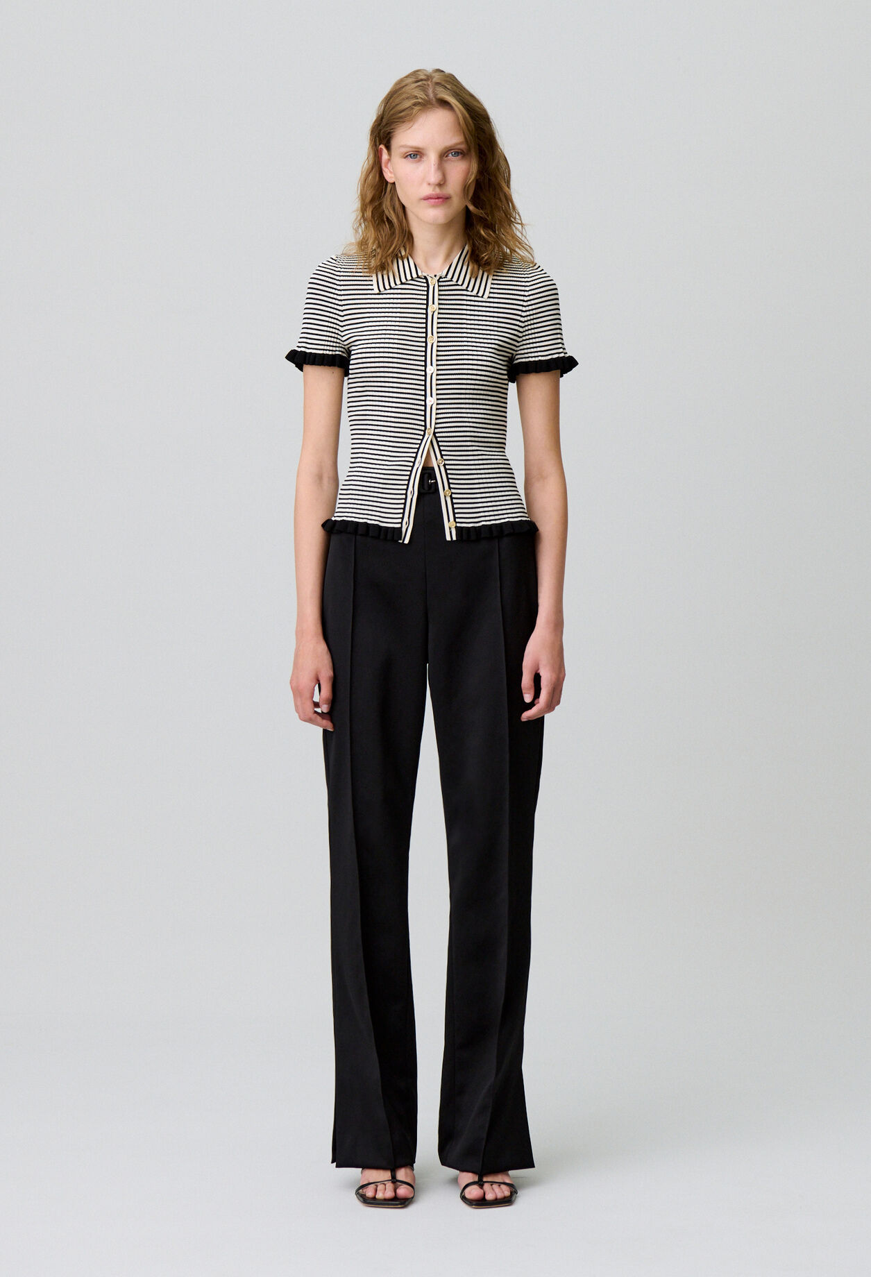 Buttoned striped polo top