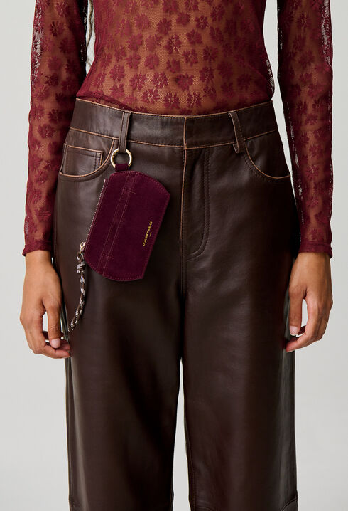 Beige suede zipped card holder