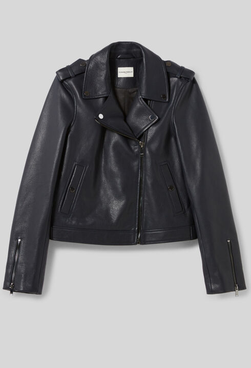 Navy blue grained leather jacket 
