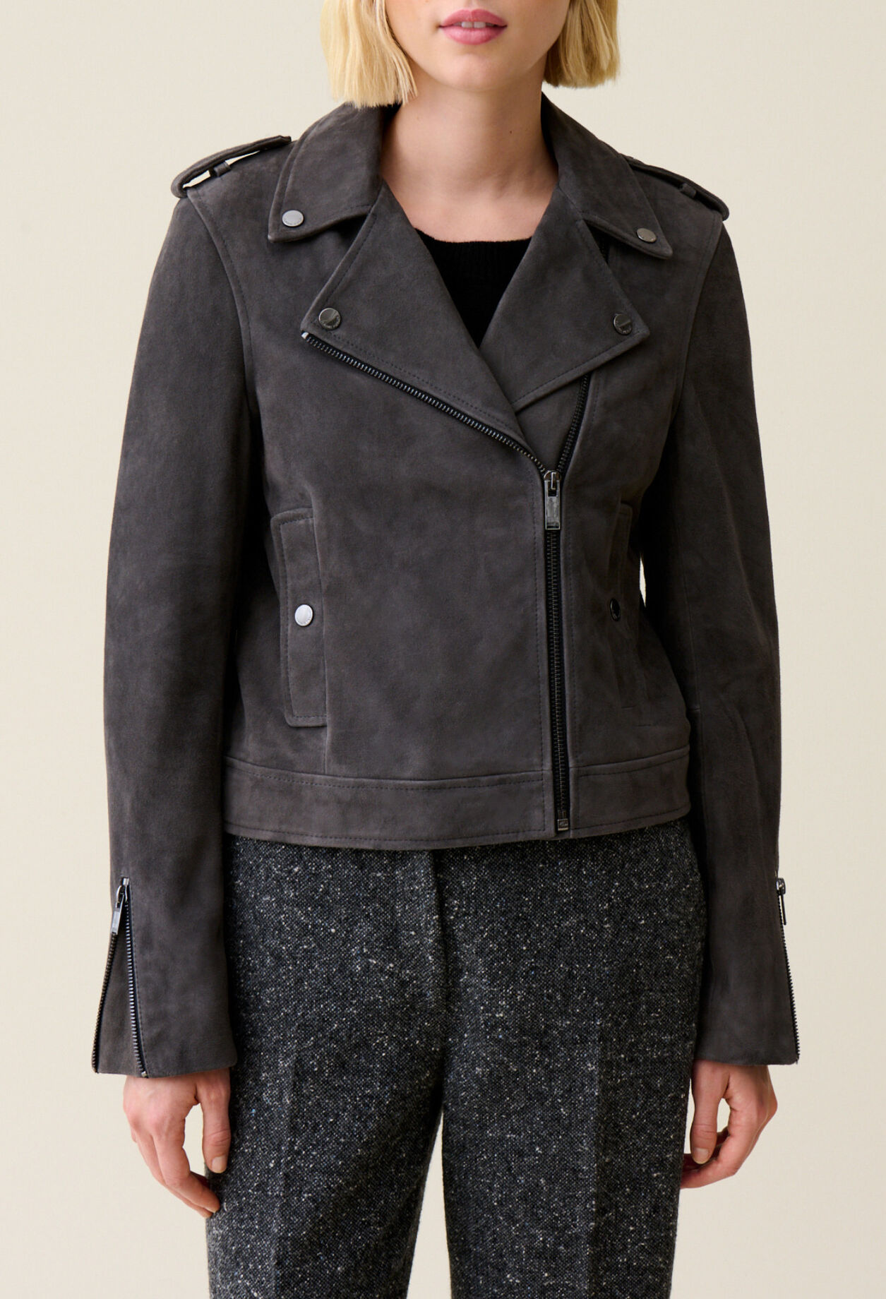Suede leather biker jacket