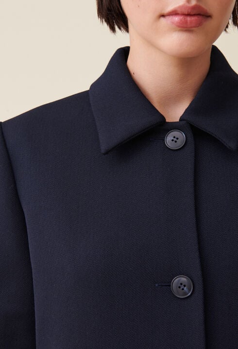 Long blue straight-cut coat