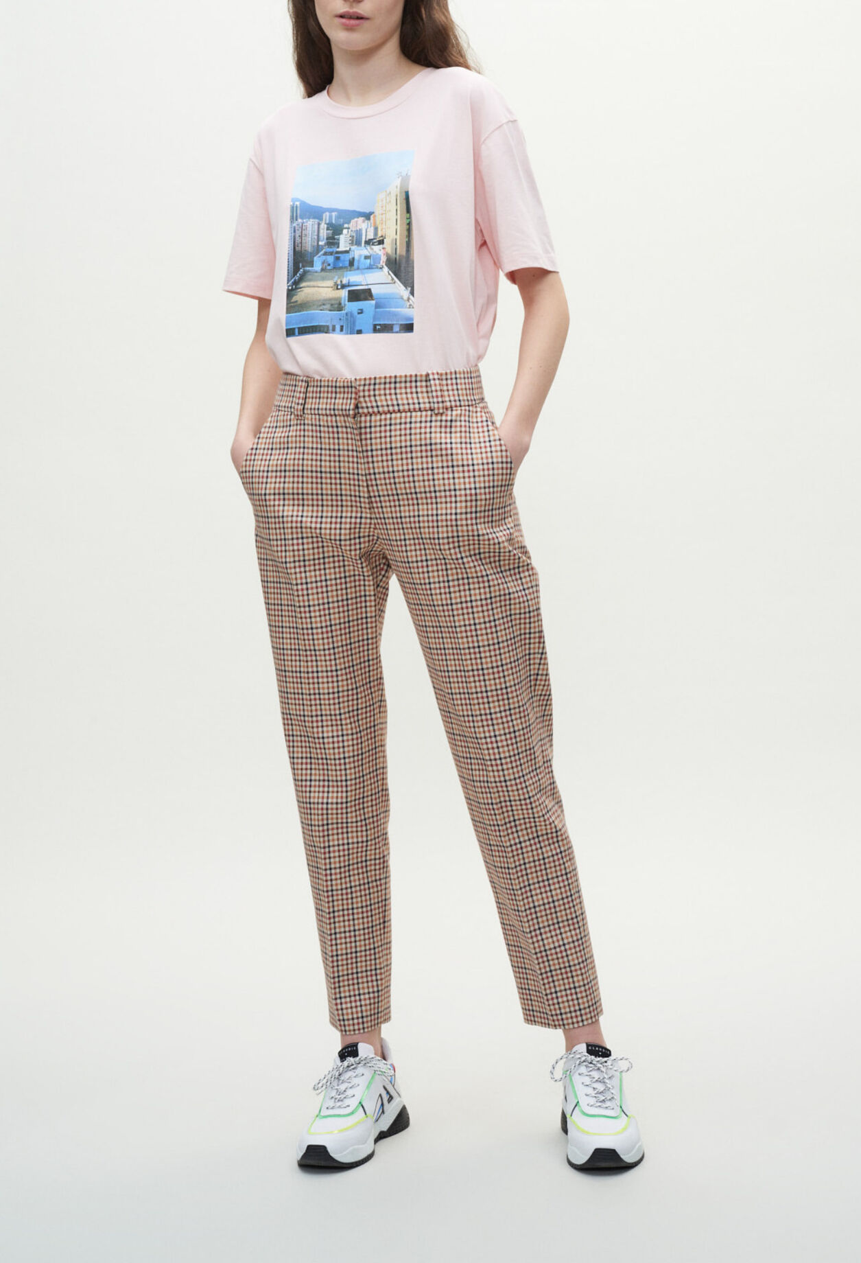 Checked straight-leg trousers