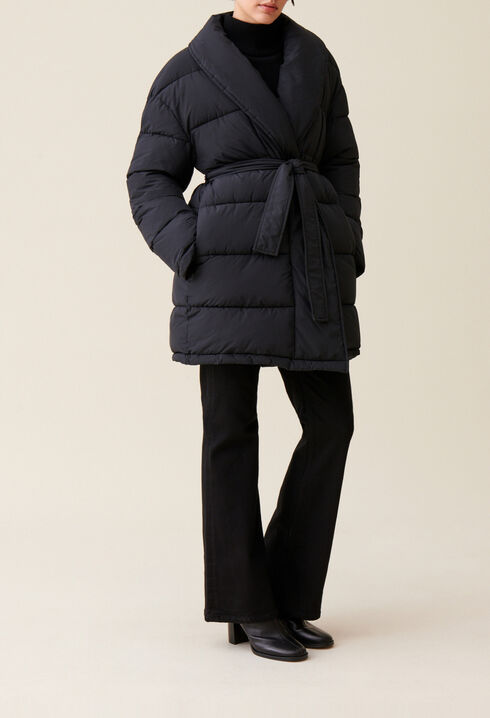 Belted Shawl Collar Puffer