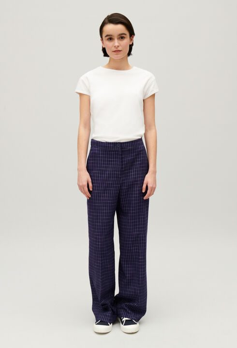 Indigo checked suit trousers