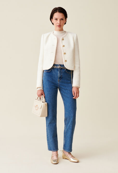 Short ivory tweed jacket 