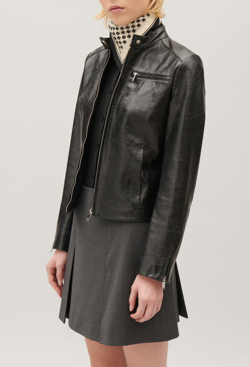 Black leather biker jacket