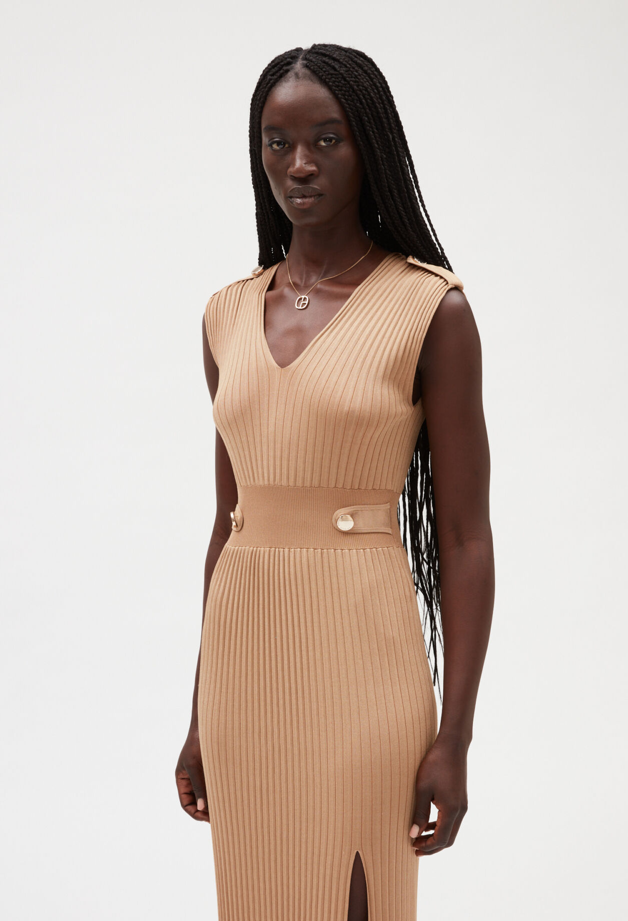 Long beige knitted dress