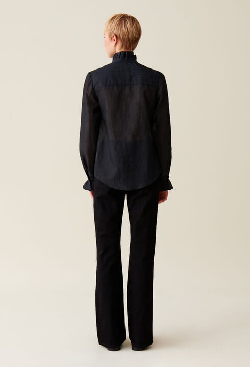 Flowy ruffle collar striped shirt