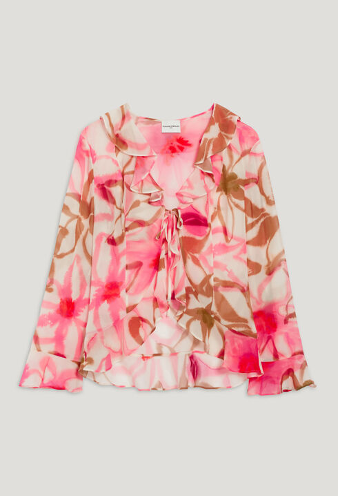 Watercolour print silk blouse