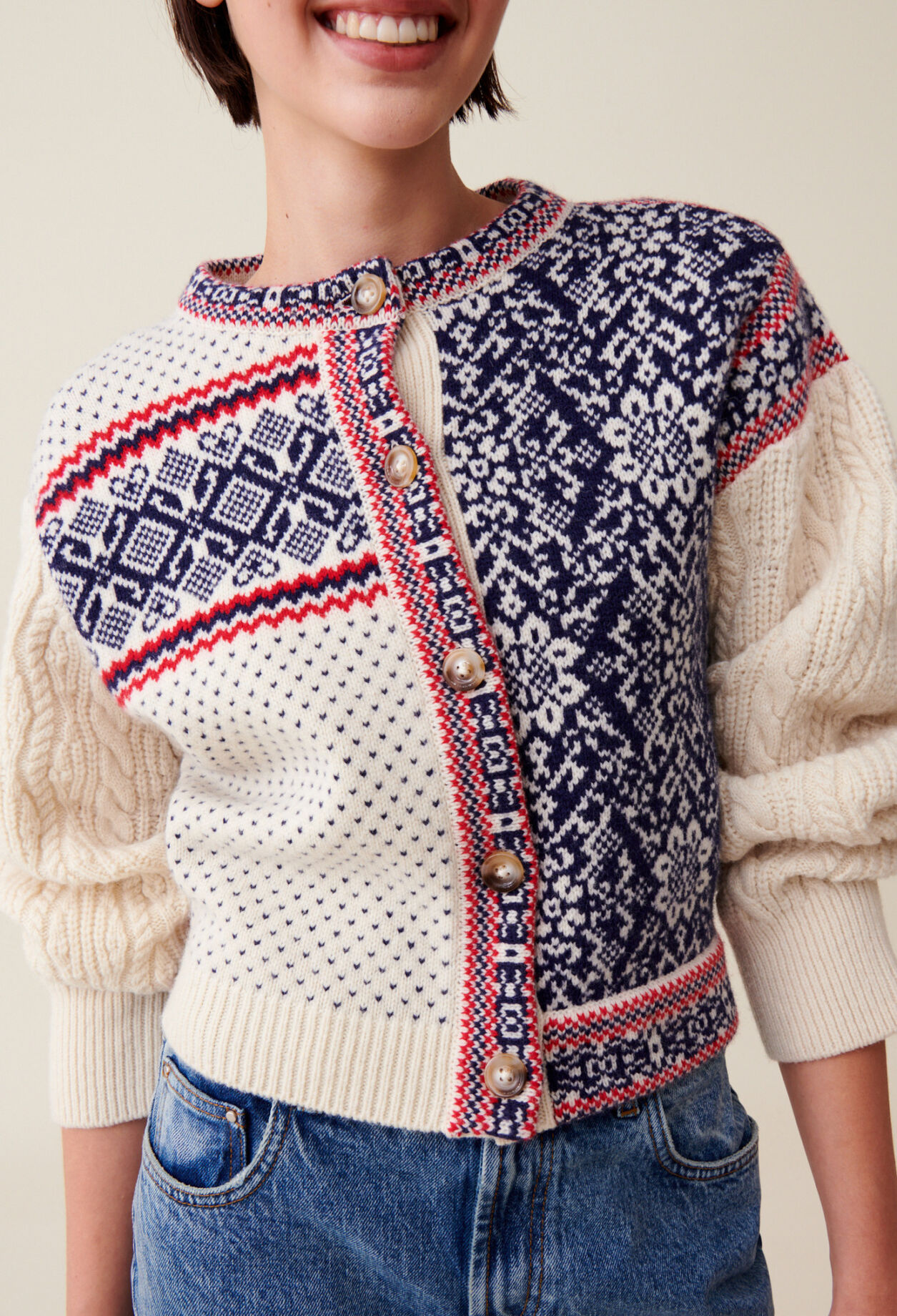 Cable-knit wool cardigan