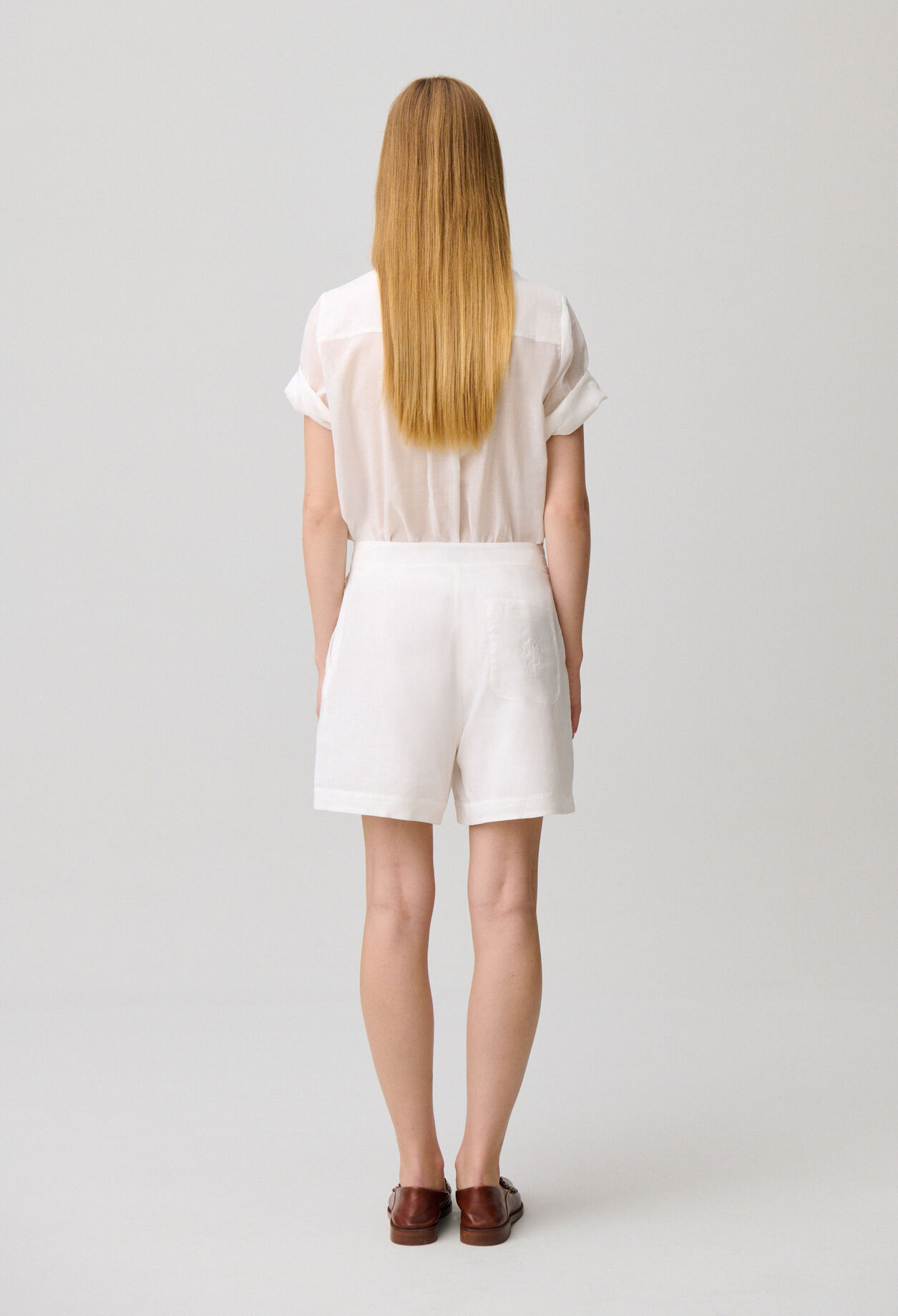 Embroidered cotton ramie shorts