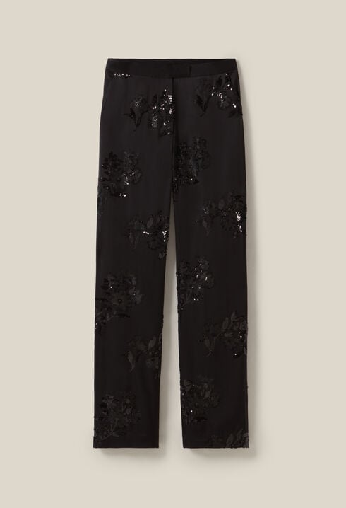 Black sequin-embellished trousers