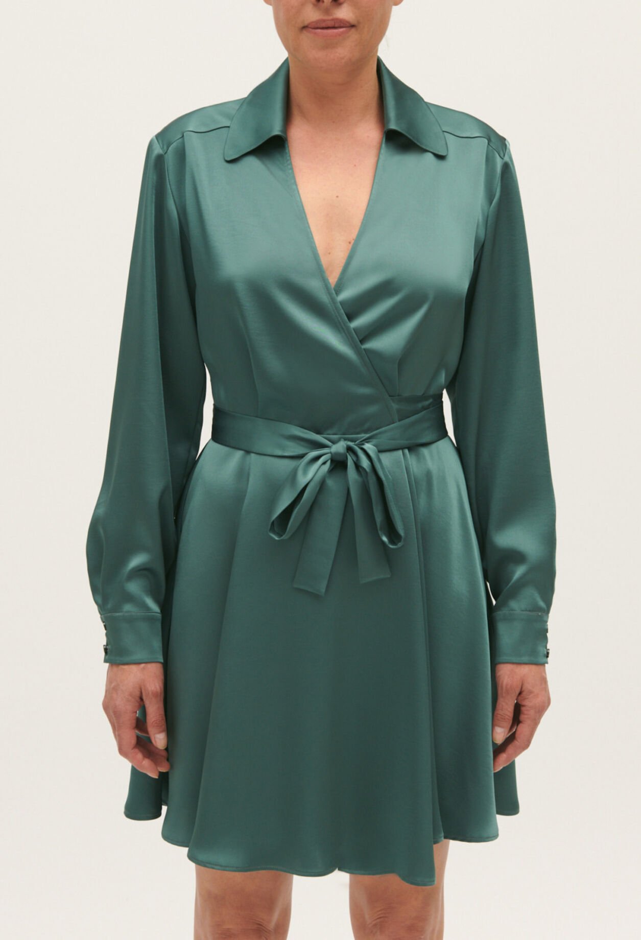 Short green wrapover dress