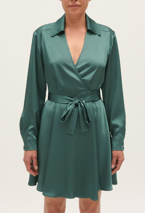 Short green wrapover dress