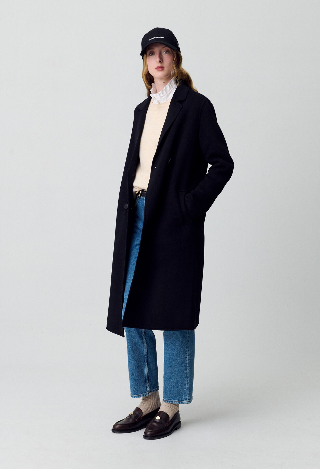 Black straight mid-length coat