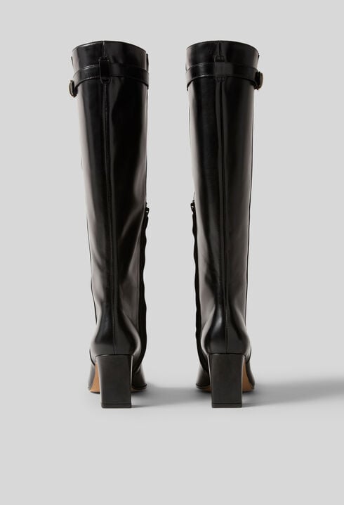 High smooth waxed leather boots