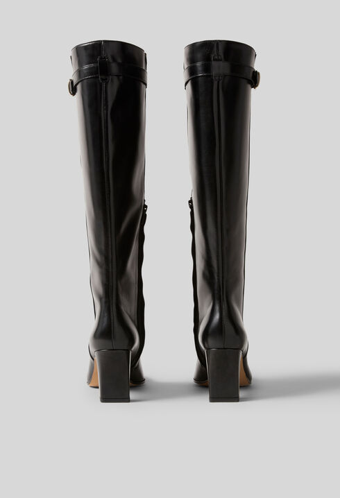 High smooth waxed leather boots